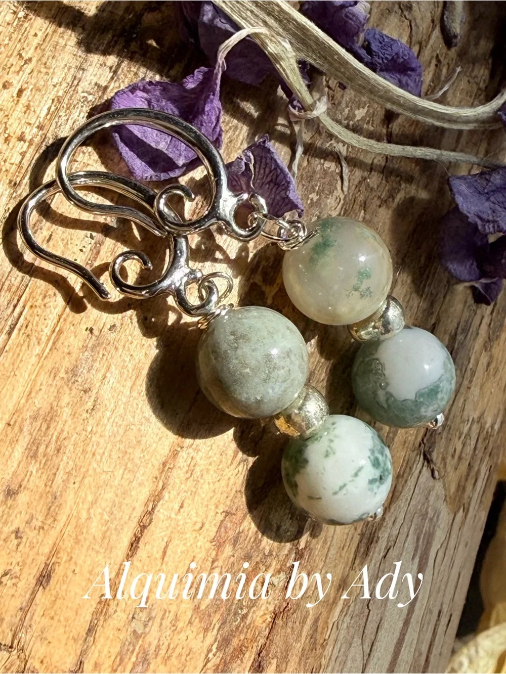 Alquimia Green and White Moss Agate Dangle Earrings